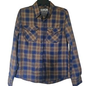 Dixxon Women's Blue and Brown Plaid Button Down Shirt